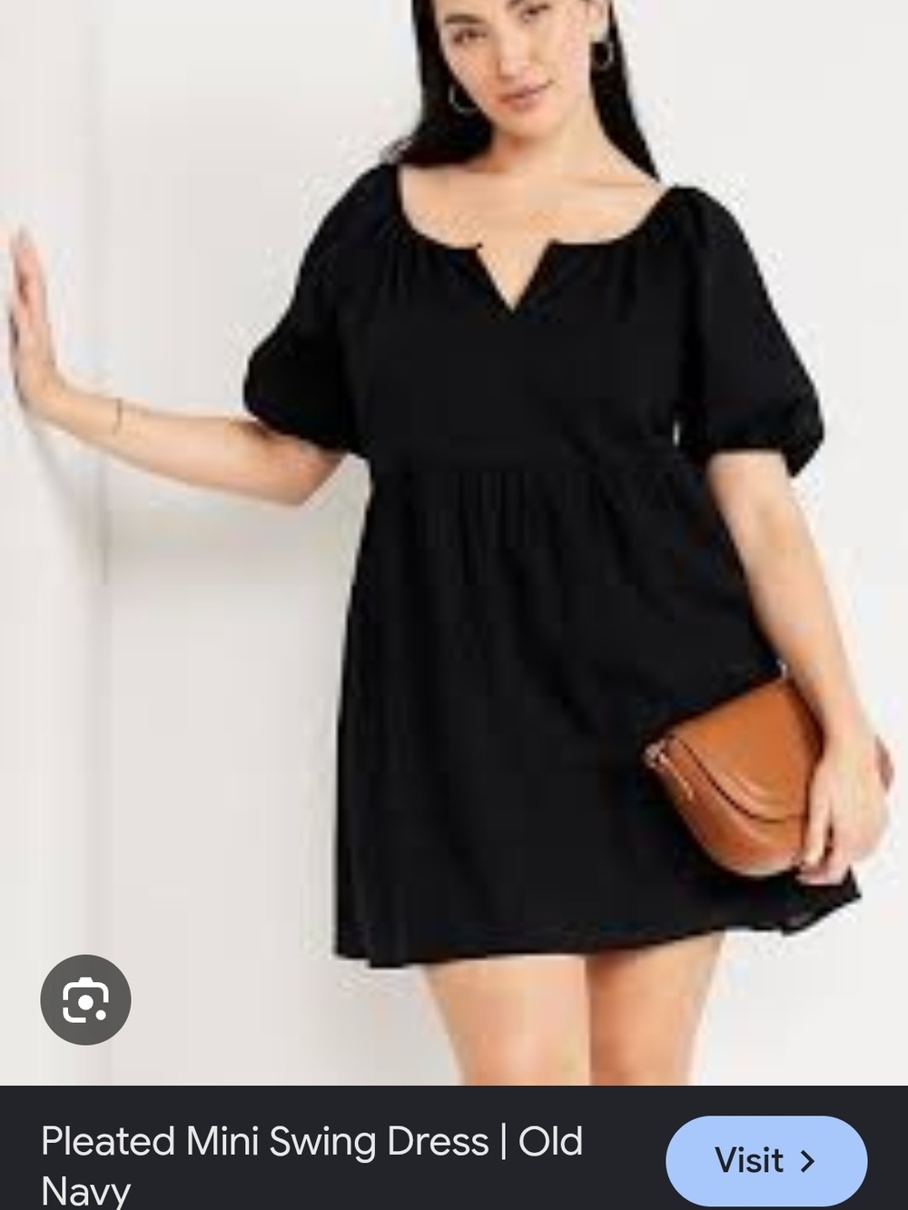 Old Navy Black Pleated Mini Swing Dress with Puff Sleeves